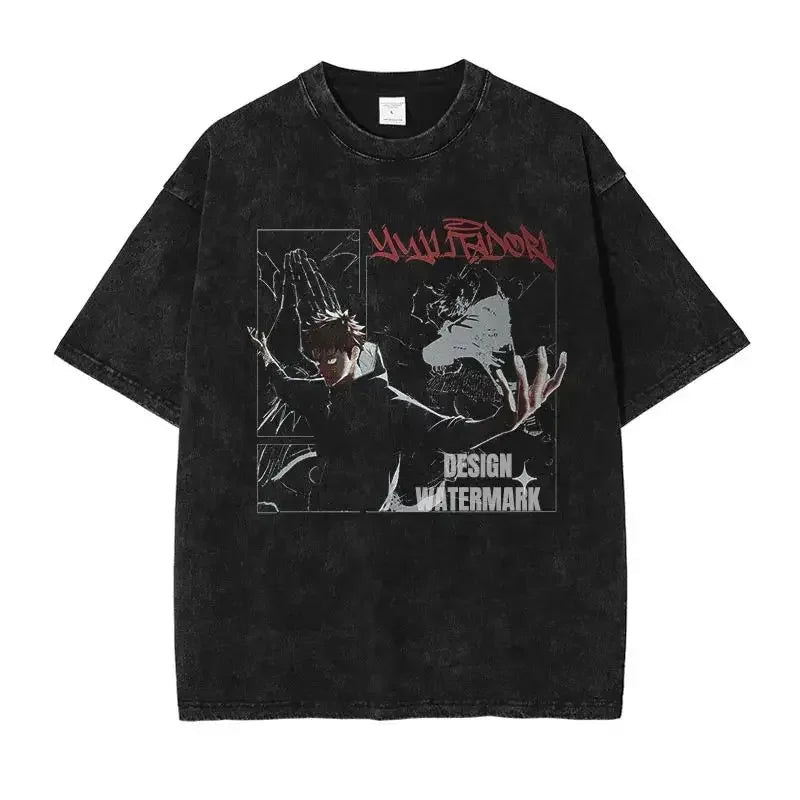 Retro Jujutsu Kaisen Anime Print Unisex Cotton T-Shirt – Casual, Loose & Street Style