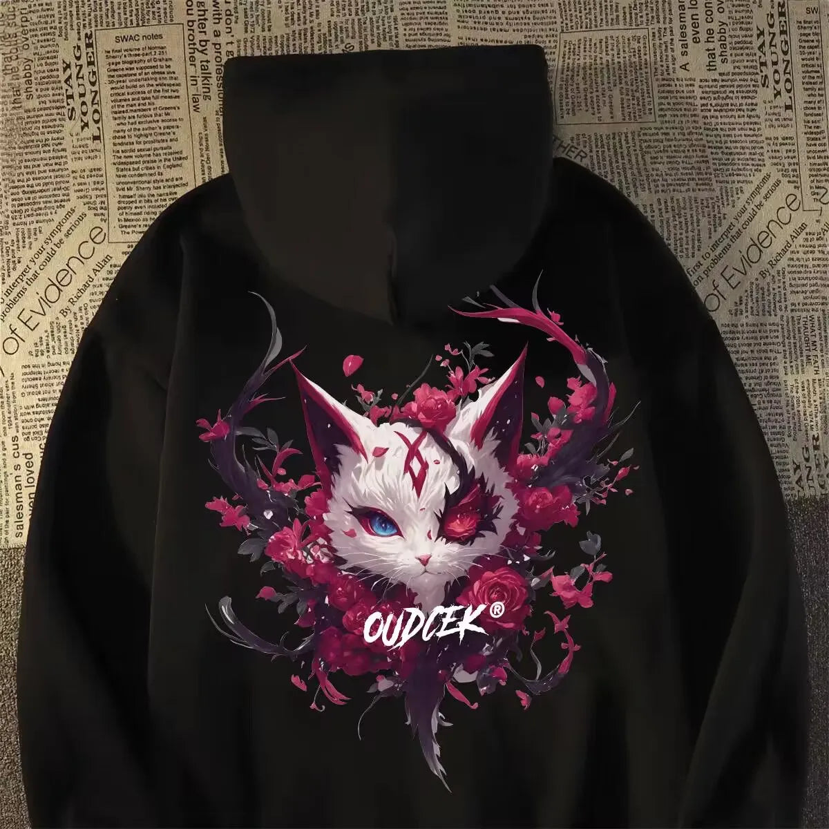 Retro Cat Print Oversized Men’s Hoodie – American & European Street Style 2026