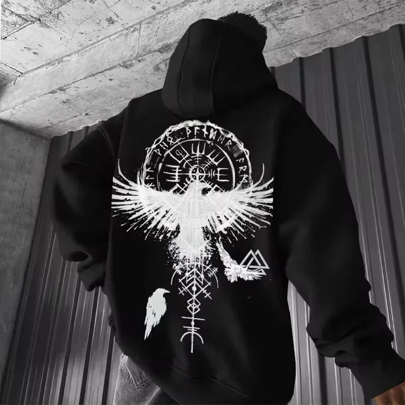 Eagle Totem Viking Hoodie – Autumn & Winter Streetwear