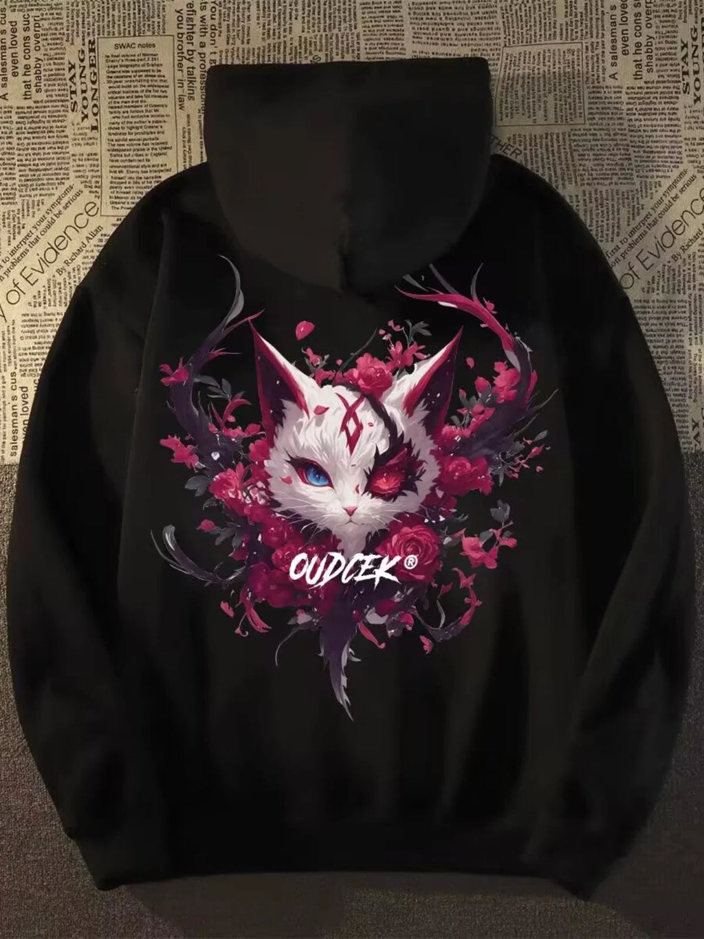 Retro Cat Print Oversized Men’s Hoodie – American & European Street Style 2026