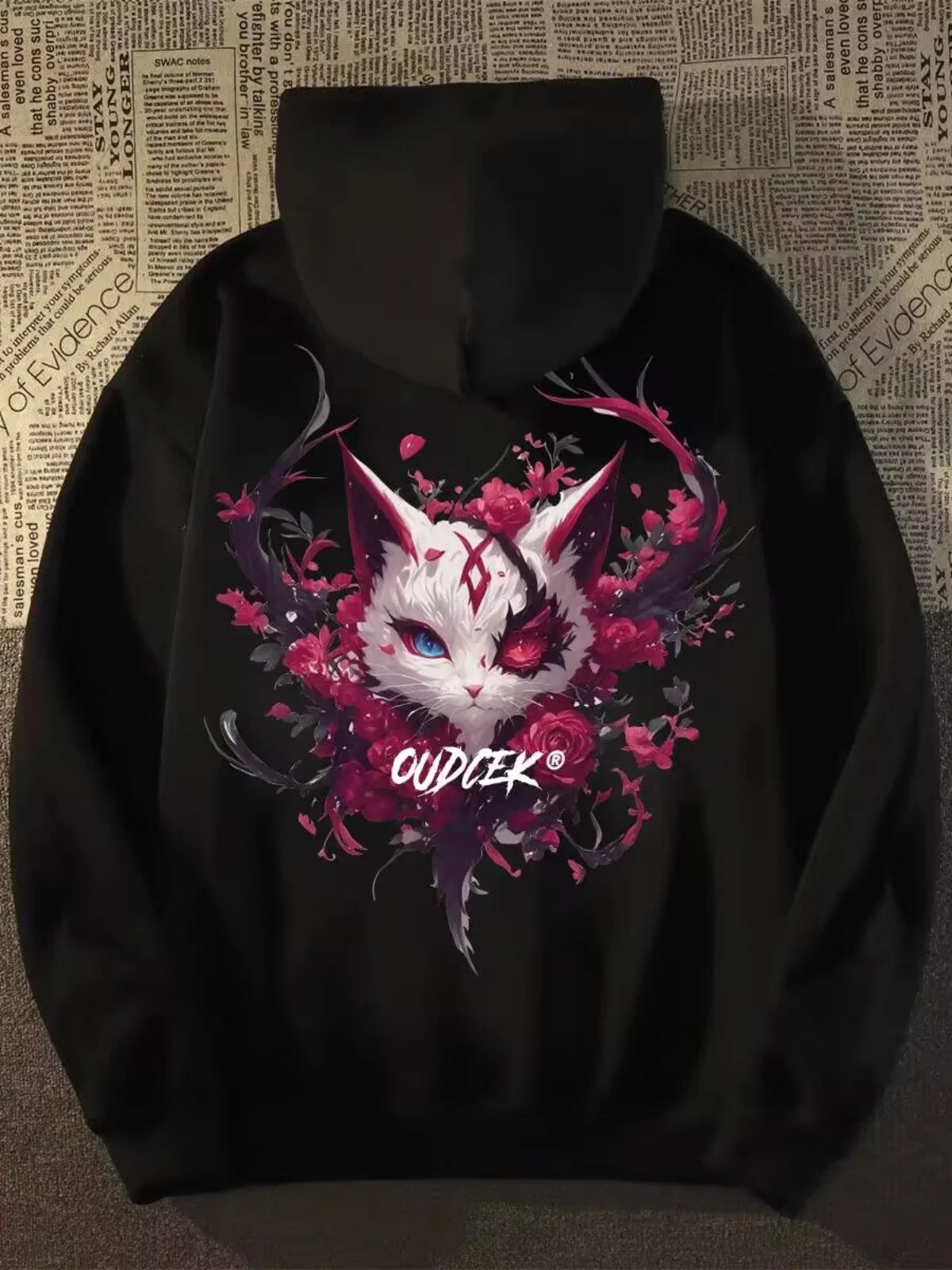 Retro Cat Print Oversized Men’s Hoodie – American & European Street Style 2026