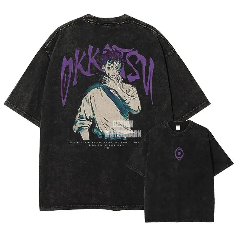 Retro Jujutsu Kaisen Anime Print Unisex Cotton T-Shirt – Casual, Loose & Street Style